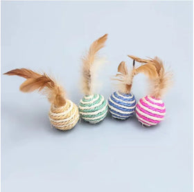 Interactive Cute Cat Toys Sisal Balls Feathers Wood Bite-Resistant Teething Toys Classic Funny Sustainable Classic Cartoon