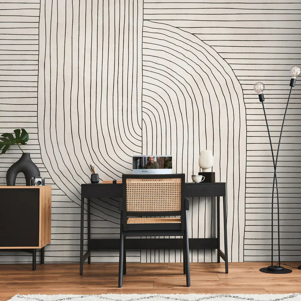 Made in Germany Photo Wallpaper Murals Drawing Cream Beige Black Non Woven Vinyl Wall Mural Shapes for Hotel - 371 x 280 m