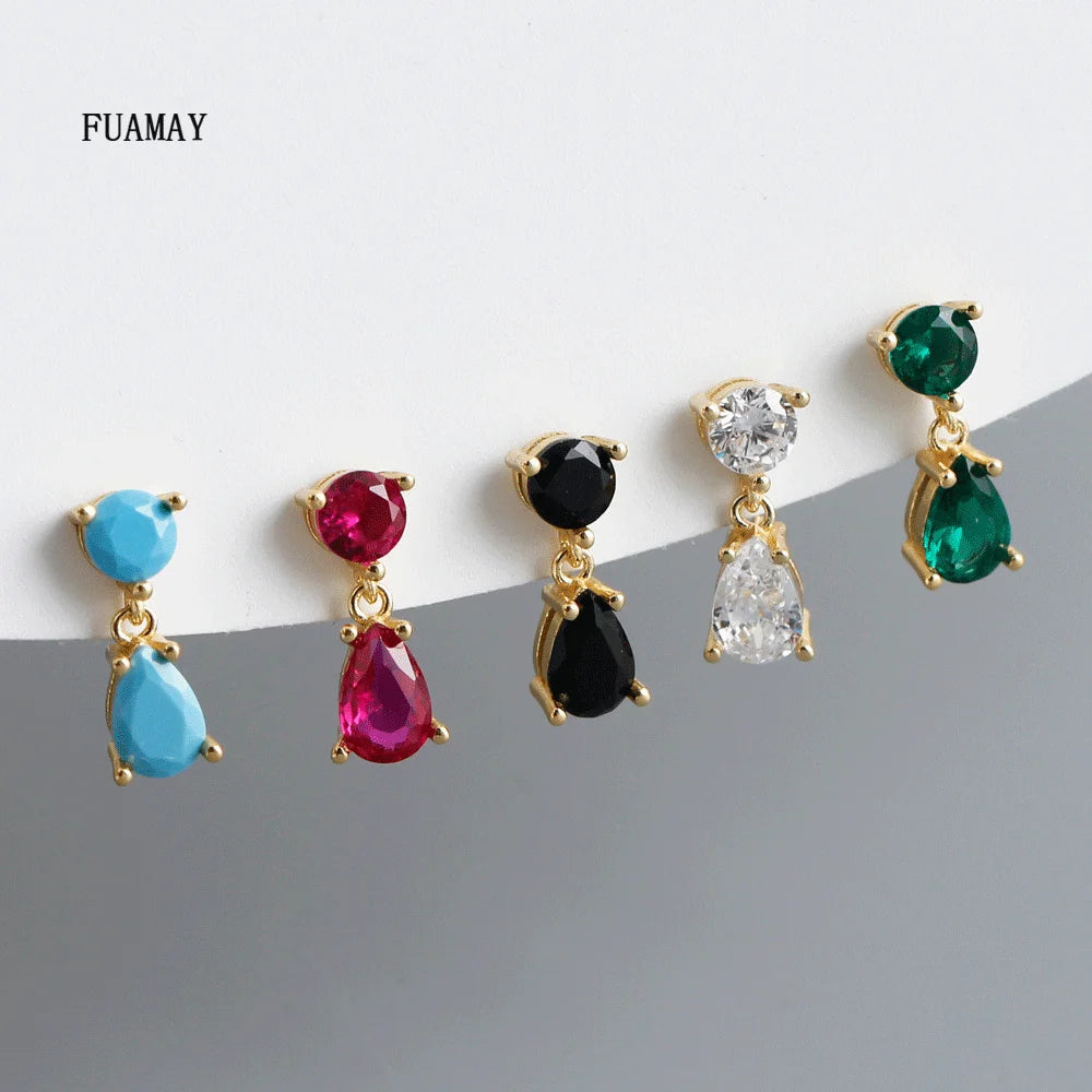 FUAMAY Silver Designs Beautiful Earring for Women 18k Vintage Sterling Silver Turquoise Ruby White Green Black Zircon Earrings