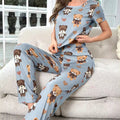 American Size Cartoon Print Loungewear Cartoon Beer Print Pajama Set Ladies Sleepwear Women Nightwear Set