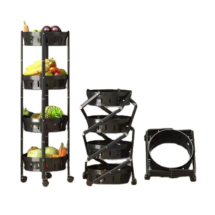 360 Degree Rotating Kitchen Shelf with Multi-Function PC Rack Household Baskets for Fruit Vegetable Shoe Storage with Wheels