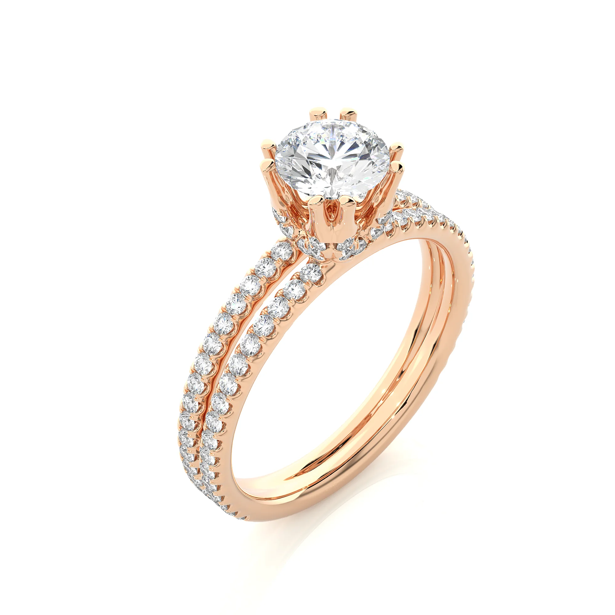 Rose Gold 14K Gold Plated Lab-Grown Diamond Ring Brilliant Cut IGI Certified Sustainable Jewelry for Modern Women's Weddings