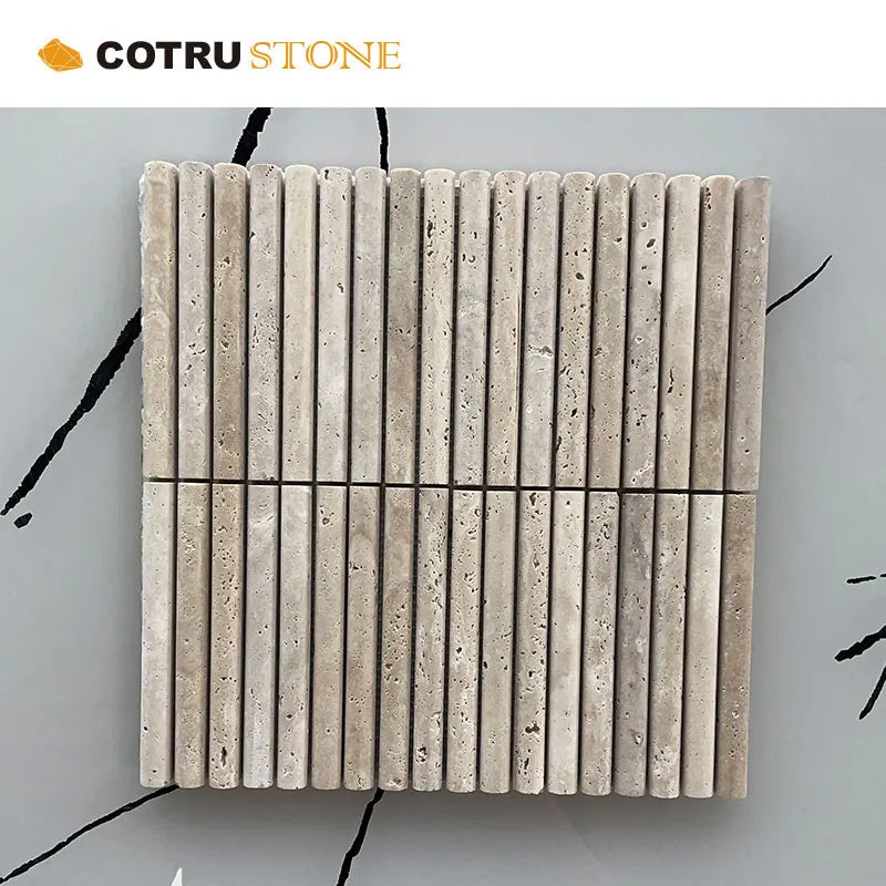Square Sheet Modern 3D Polished Beige Marble Travertine Stone Mosaic Tiles for Bathroom Kitchen Wall Decorative Panels
