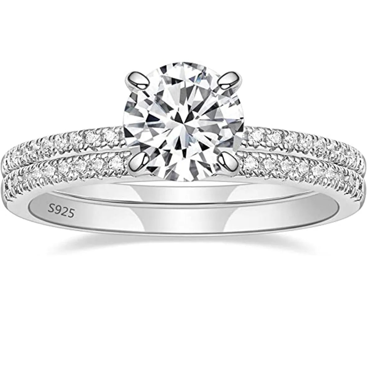 Simple Modern Engagement Rings Silver Engagement Ring Set Low Profile Bezel Engagement Ring