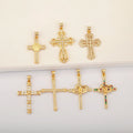 QIKU Cross Charms for Jewelry Making Gold Filled Crucifix Pendant Accessories Retro Gold-Plated Religious Zircon Charms
