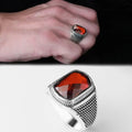 Azuris Turkey 925 Sterling Silver Men's Ring Ottoman Style Natural Black Stone Design VALKH1434