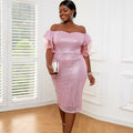 Wholesale Bodycon Off Shoulder Puff Sleeve Sequined Summer Prom Dresses