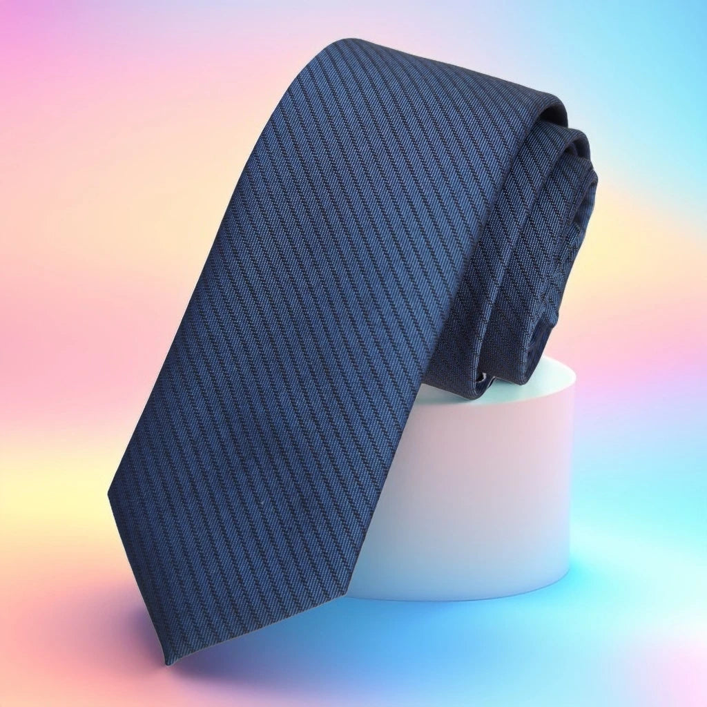 Exve Exclusive Indigo and Blue Striped Jacquard Woven Slim Fashion Tie From Turkey