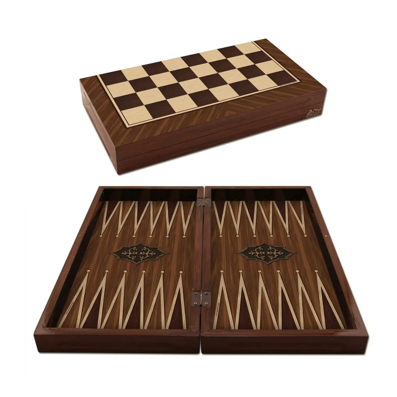 Star Antique Walnut Durable Backgammon Set for Unisex Use 25cm X 7.5cm X 49cm