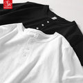 SK Vintage Fashion T-Shirts 250gsm 100% Cotton Henley Collar English Gentleman Style Heavyweight Tee Loose Solid Blank
