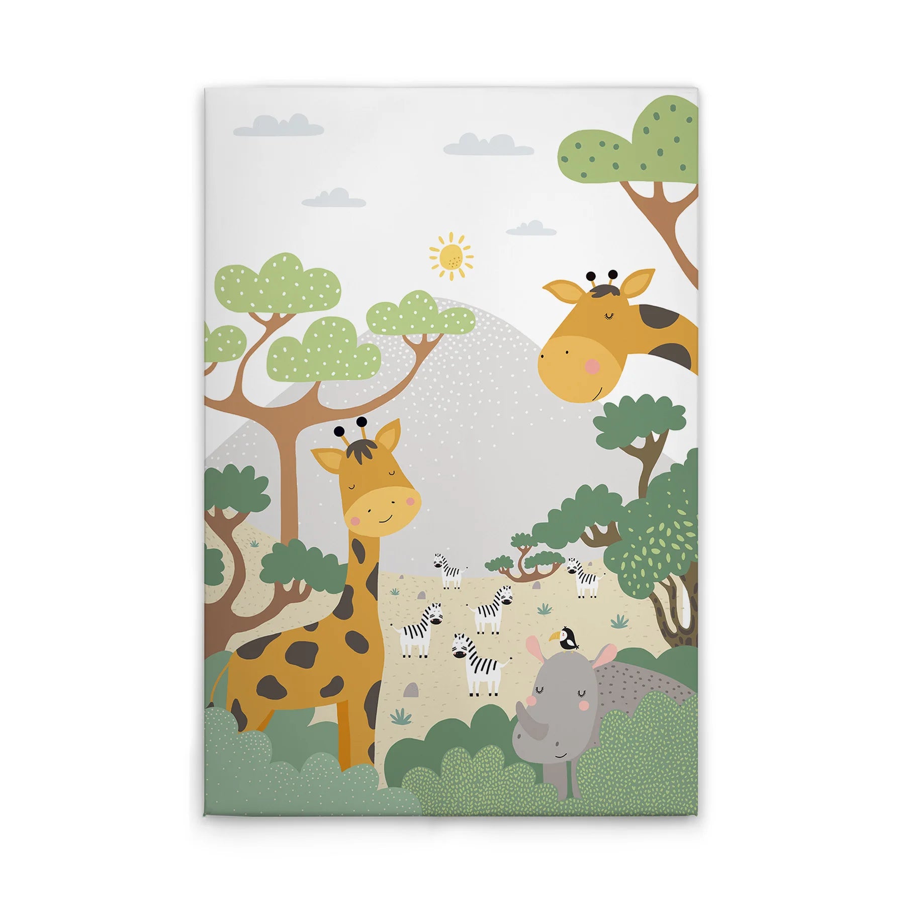 Made in Germany Modern Jungle Nursery Wall Mural-Hanging Canvas on Stretcher Frame in Green/Brown for Wedding Home Decor