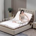 Modern Slat Wooden Electric Adjustable Bed with Handrail Massage Storage & Foldable Design