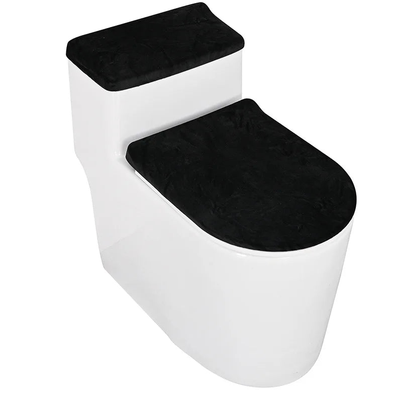Solid Color Eco-Friendly Washable Two-piece Home Water Tank Cover Sticky Toilet Mat Sets with Custom Logo Bathroom Velvet Fabric