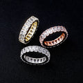 Fashion Trendy Iced Lab Created Zircon Geometric Hip Hop Eternity Engagement Wedding Band Ring Brass Platinum/Gold Plated Men