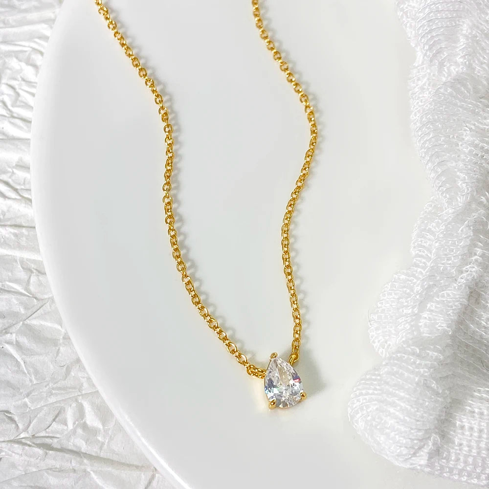 Wholesale for Foxi 18K Gold Rhodium-Plated Women's Necklace Pear Cut Classic Statement Pendant Fashionable Brass Jewelry Link MegaBDM