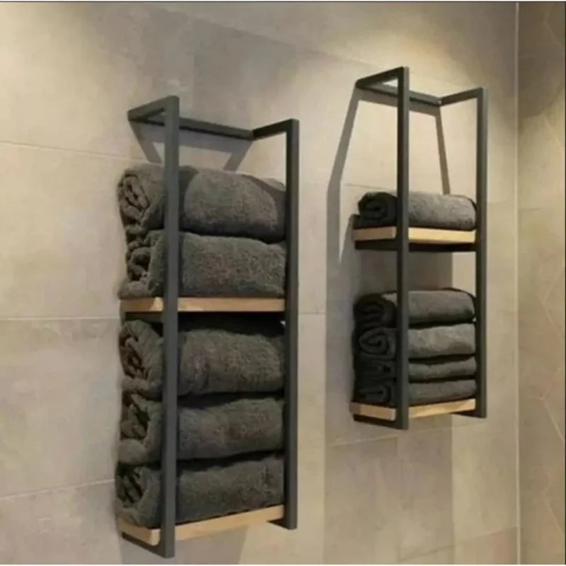 Luxury Double-Tiered Metal Towel Rack Standing Type Wall-Mounted Bathroom Blanket Storage Shelf