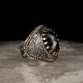 Wholesale 925 Sterling Ottoman Style Men's Ring Bi-Color Rhodium and Gold Made in Turkey