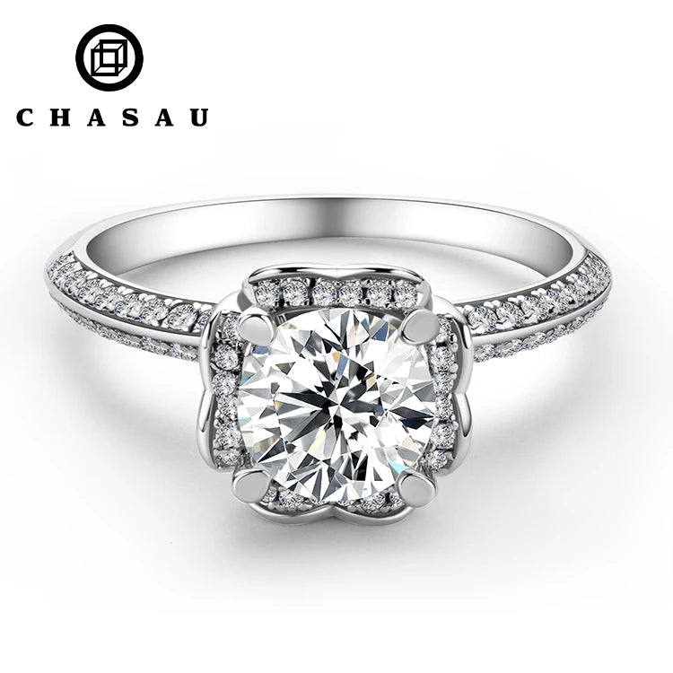 Best Selling Trendy Luxury Fine Jewelry for Women 1ct 1.0ct 1 Carat 6.5mm Moissanite S925 Sterling Silver Flower Shape Ring MegaBDM