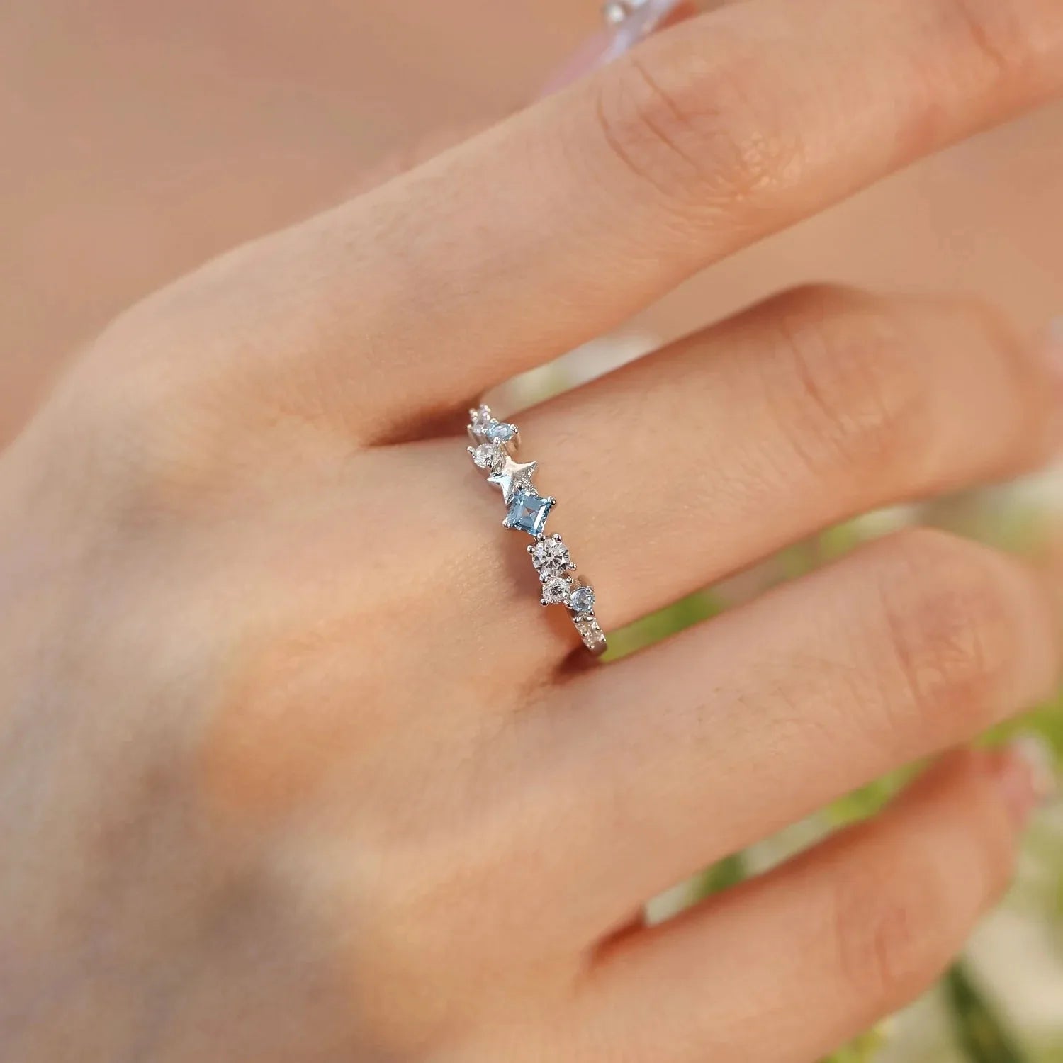 Low MOQ Wholesale 925 Sterling Silver Blue & White Zircon Star Ring