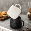 550ml Capacity Granite Wavy Pattern Glossy White Black Smooth Underglaze Texture Minimalist Durable Ceramic Coffee Tea Set