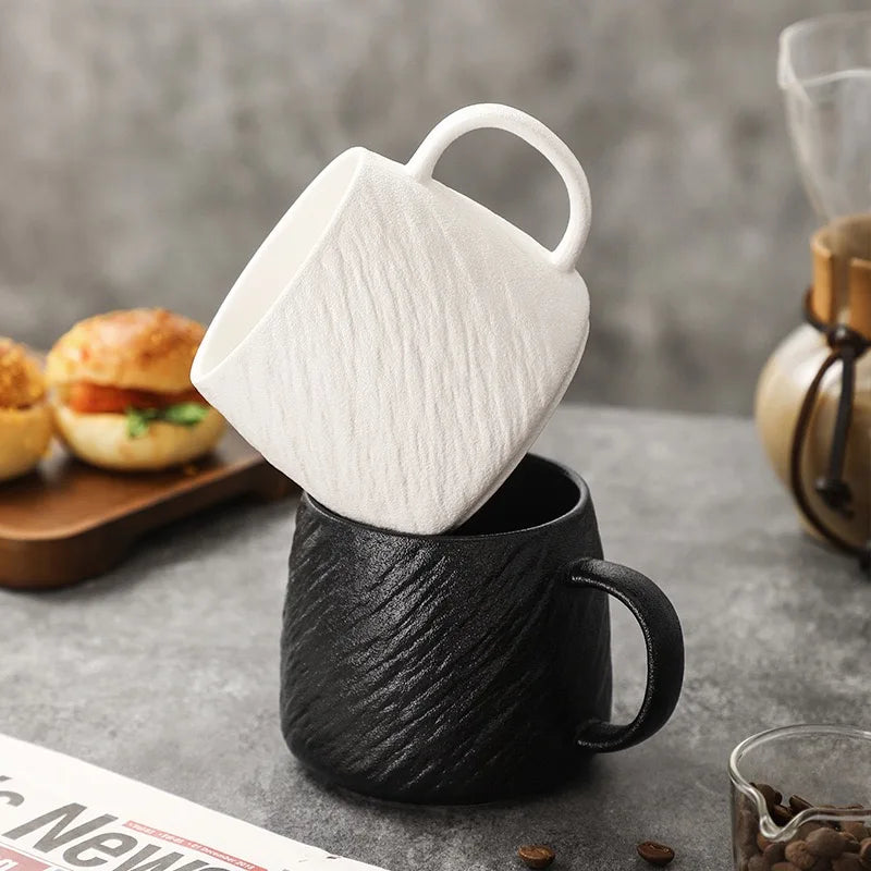 550ml Capacity Granite Wavy Pattern Glossy White Black Smooth Underglaze Texture Minimalist Durable Ceramic Coffee Tea Set