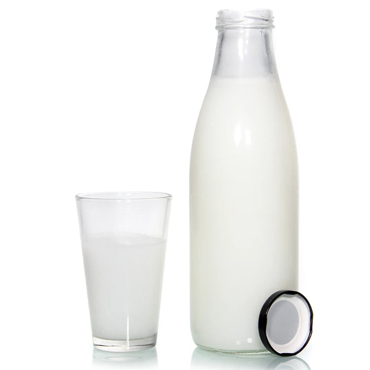 Custom 200ml 250ml 500ml 1000ml Round Glass Milk Coffee Beverage Drink Bottle Empty Glass Milk Bottles With Top