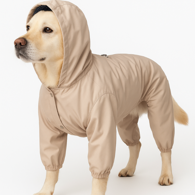 4-Leg Dog Raincoat – Solid Colour Polyester Pet Jacket – Custom Stylish Spring Rain Wear – EU Local Stock