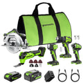 24V Brushless Power Tool 5PC Combo Kit, (1) 4.0 Ah and (1) 2.0 Ah USB-C Batteries and Charger MegaBDM