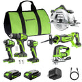 24V Brushless Power Tool 6PC Combo Kit: (2) 2.0 Ah USB-C Batteries and 30W Charger MegaBDM
