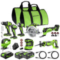 24V Brushless Power Tool 8PC Combo Kit: (2) 4.0 Ah and (1) 2.0 Ah USB-C Batteries and Charger MegaBDM