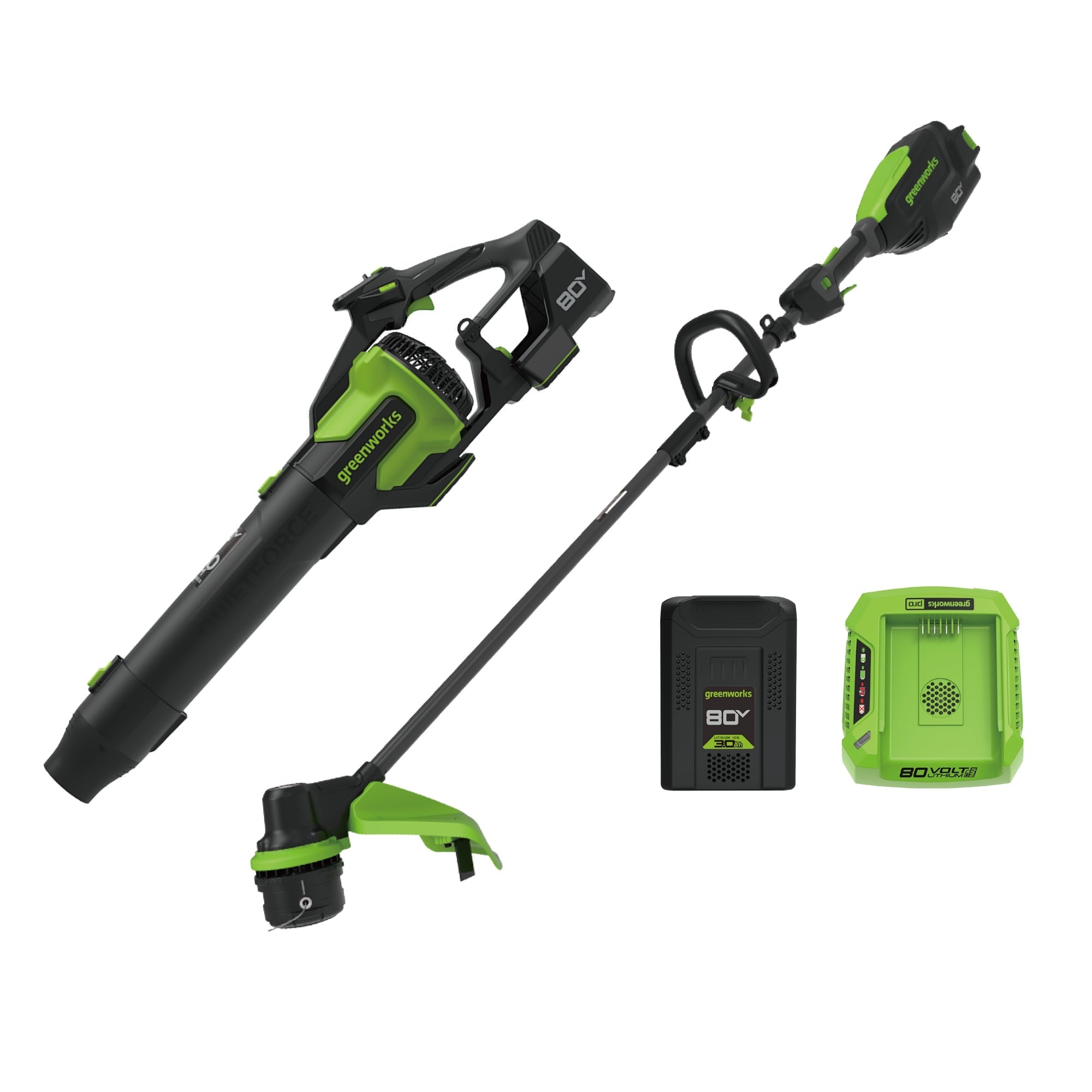 80V 17" Cordless Battery String Trimmer and 730 CFM Leaf Blower Combo Kit: 3.0Ah Battery and Charger MegaBDM