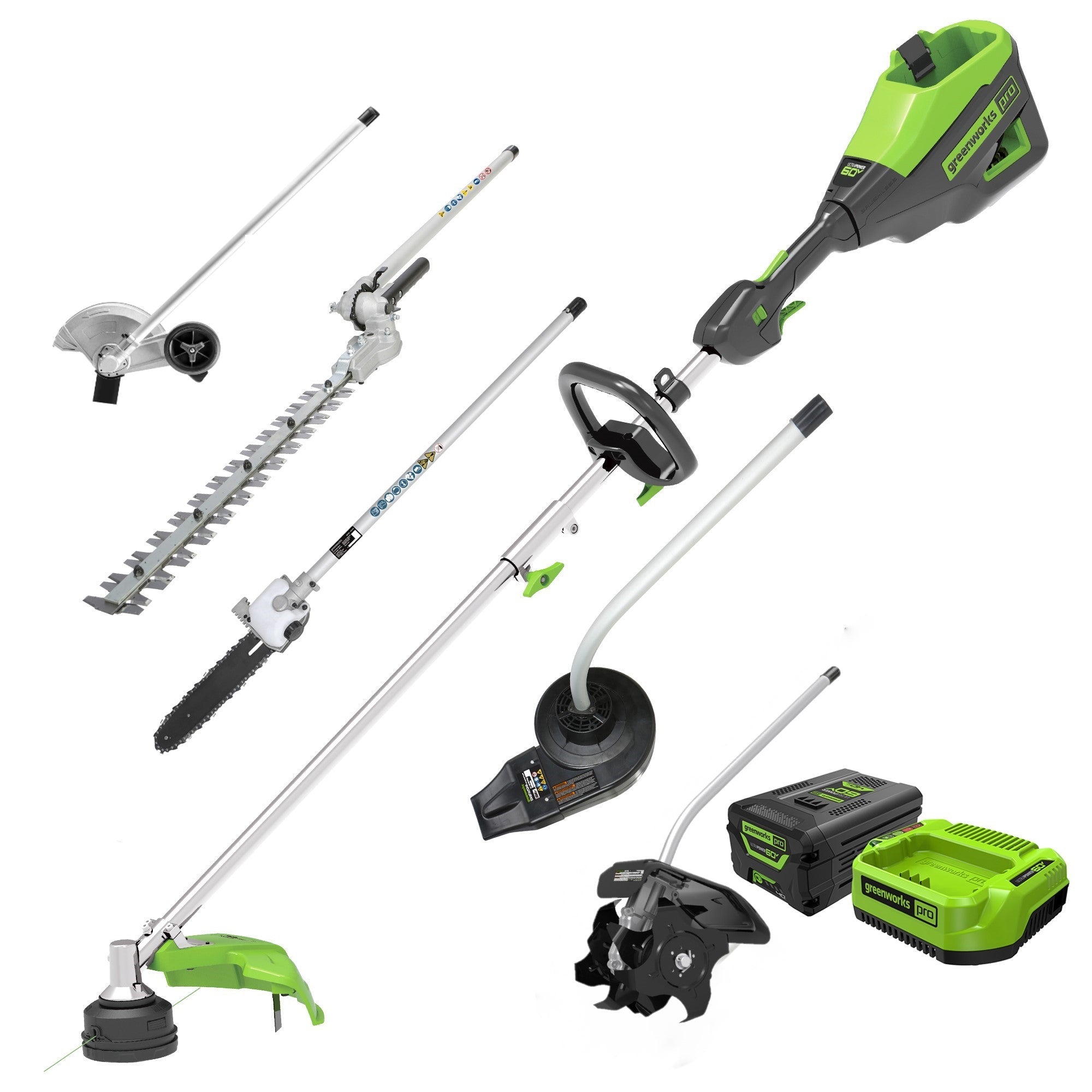 60V 16" Cordless Battery String Trimmer (Attachment Capable) and 5 Pcs Attachments Combo Kit: 4.0 Ah Battery and Charger MegaBDM