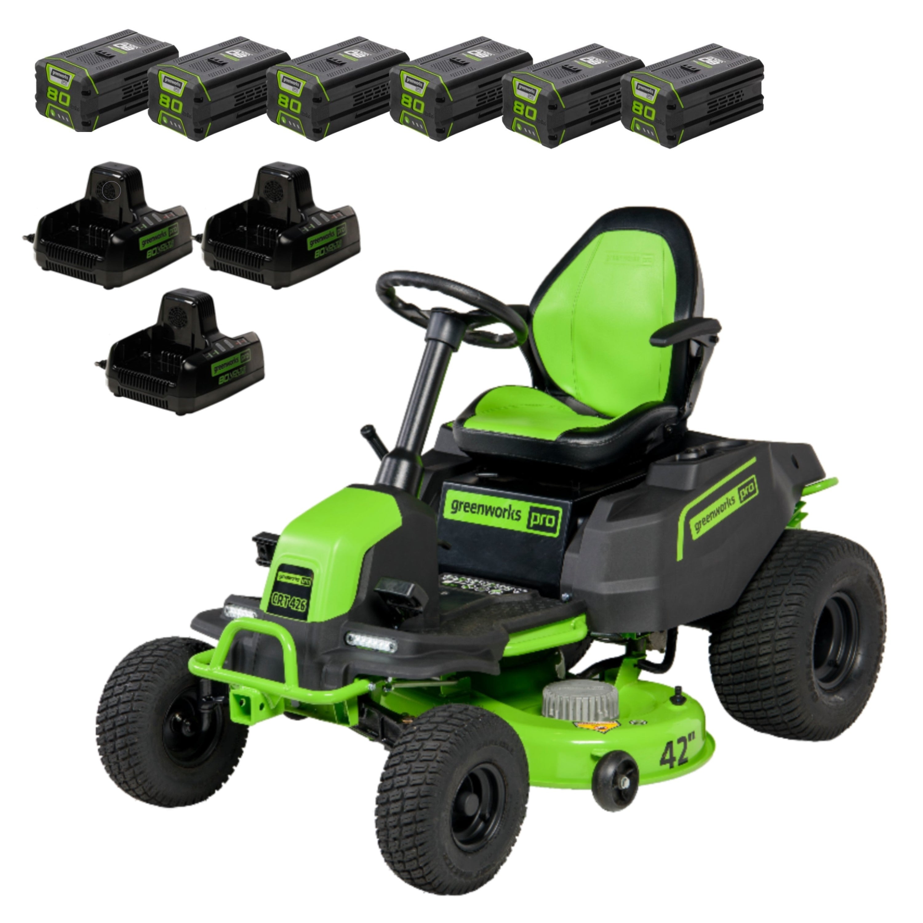 80V 42" Cordless Battery CrossoverT Riding Lawn Mower w/ Six (6) 5.0Ah Batteries and Three (3) Dual Port Turbo Chargers, CRZ4281 MegaBDM