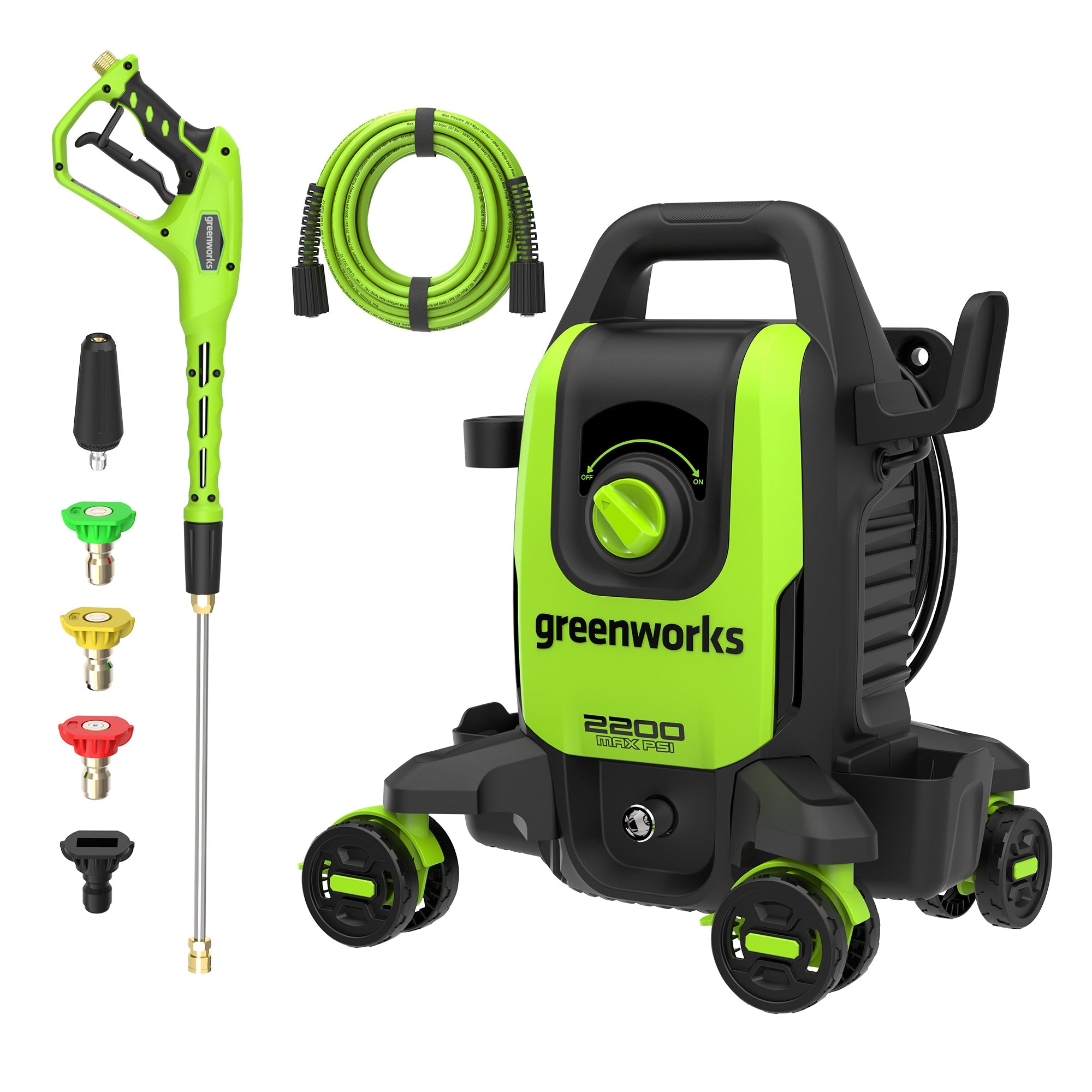 2200-PSI 1.2 GPM Four-Weel Electric Pressure Washer with 5 Nozzles & Detergent Tank MegaBDM