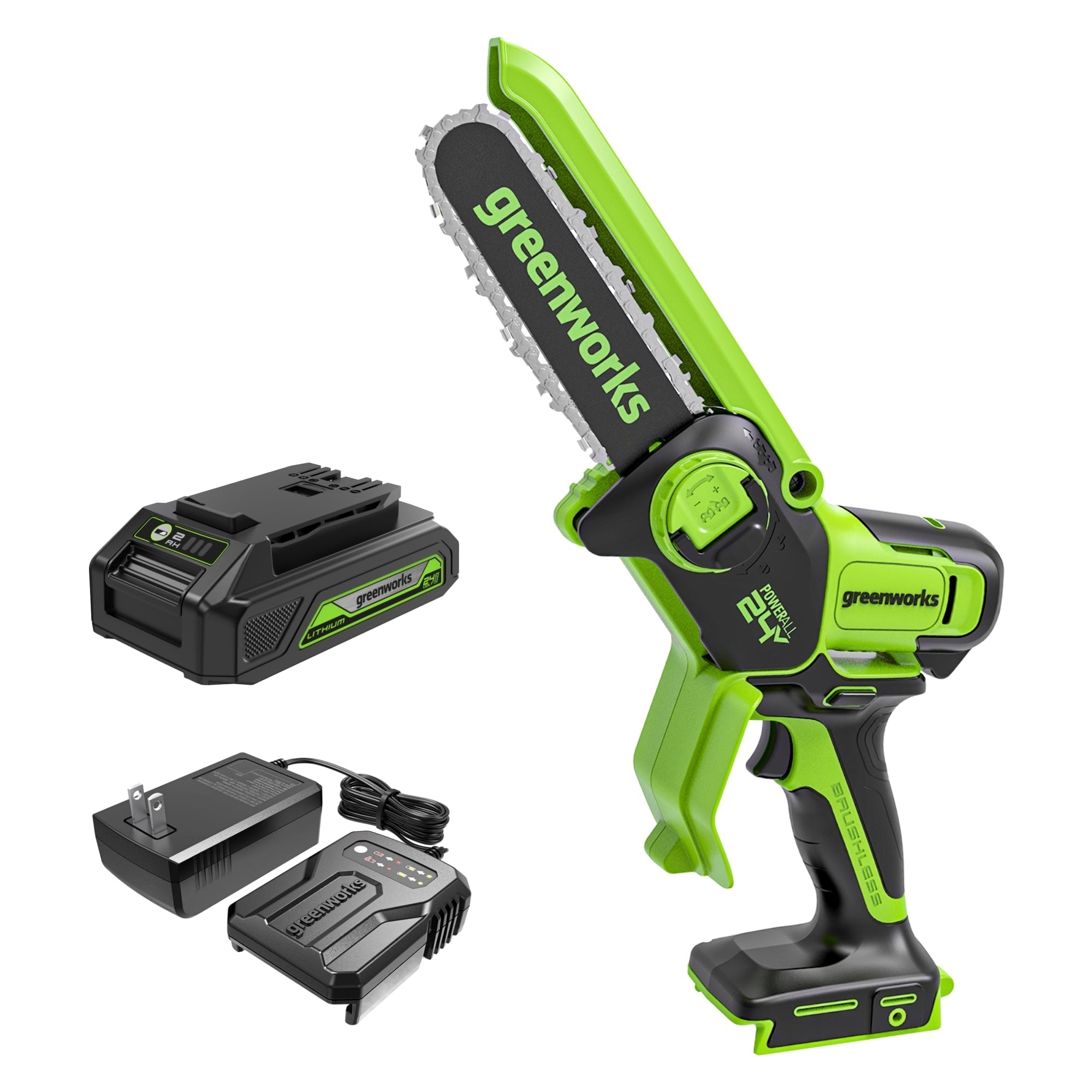24V 6" Cordless Battery Brushless Pruner Saw: 2.0 Ah Battery and Charger MegaBDM