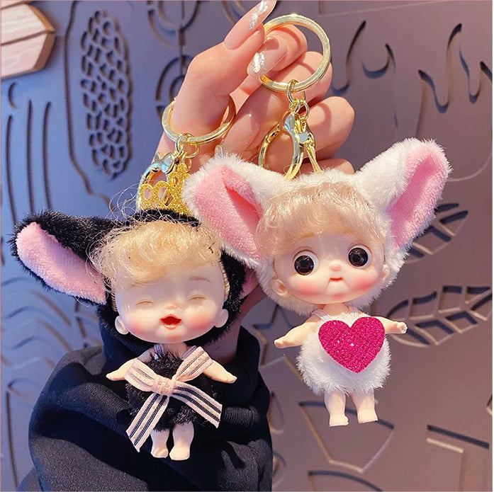 Creative Cute Cartoon Doll Rubber Keychain Trend Exquisite Replacement Princess Toy Keyring Package Pendant Car Key Ring Gift