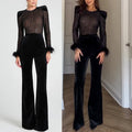Boutique Wholesale 2025 Autumn New Fashionable Temperament Gold Velvet Splicing Long Sleeved Women's Jumpsuit