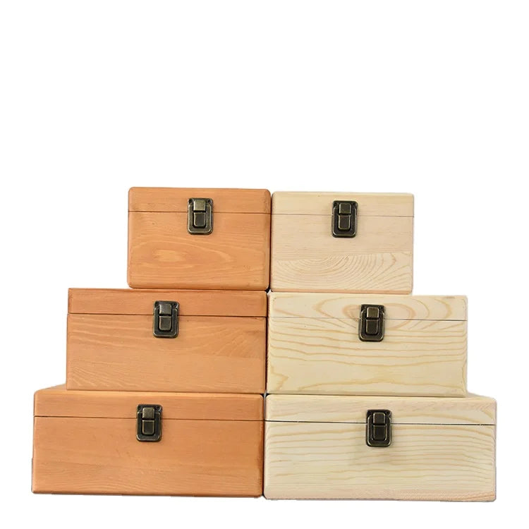 Wooden Storage Box Pine Rectangular Clamshell Solid Wood Gift Box with Cover Jewelry Storage Box Home Storage Decoration Case