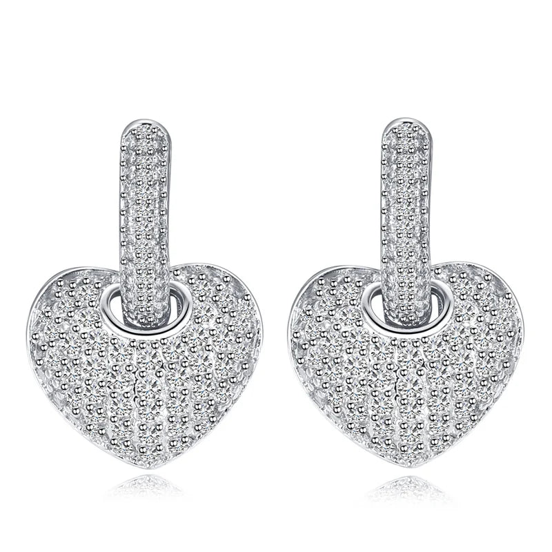 Micro Pave Designer Cubic Zirconia Lovely Cute White Gold Color Small CZ Drop Hoop Heart Shape Earring for Women Fashion Jewelry
