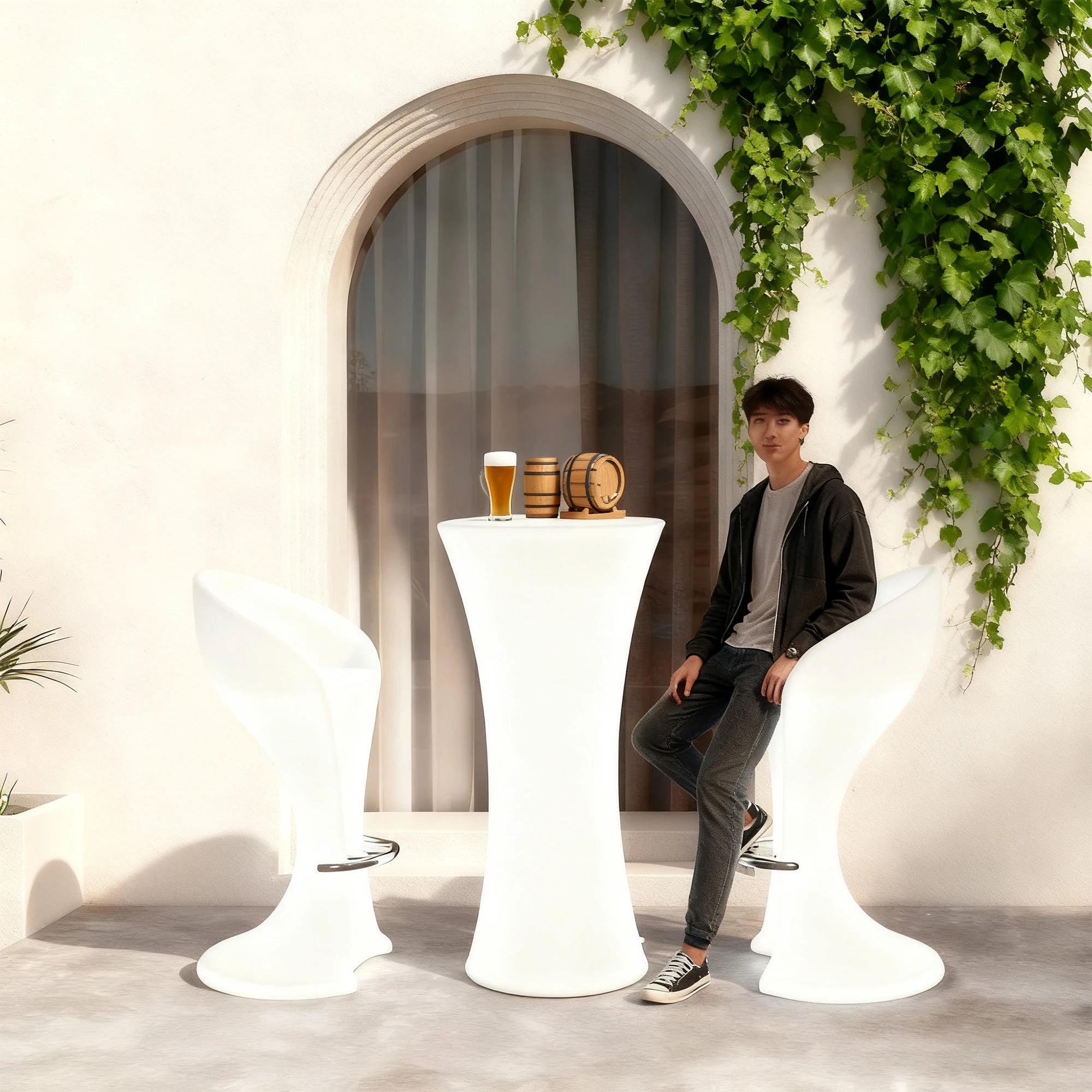 Huel Party and Event Outdoor Garden Patio Illuminated Glowing High Top Led Cocktail bar Table Chair Sofa Set Plastic Furniture