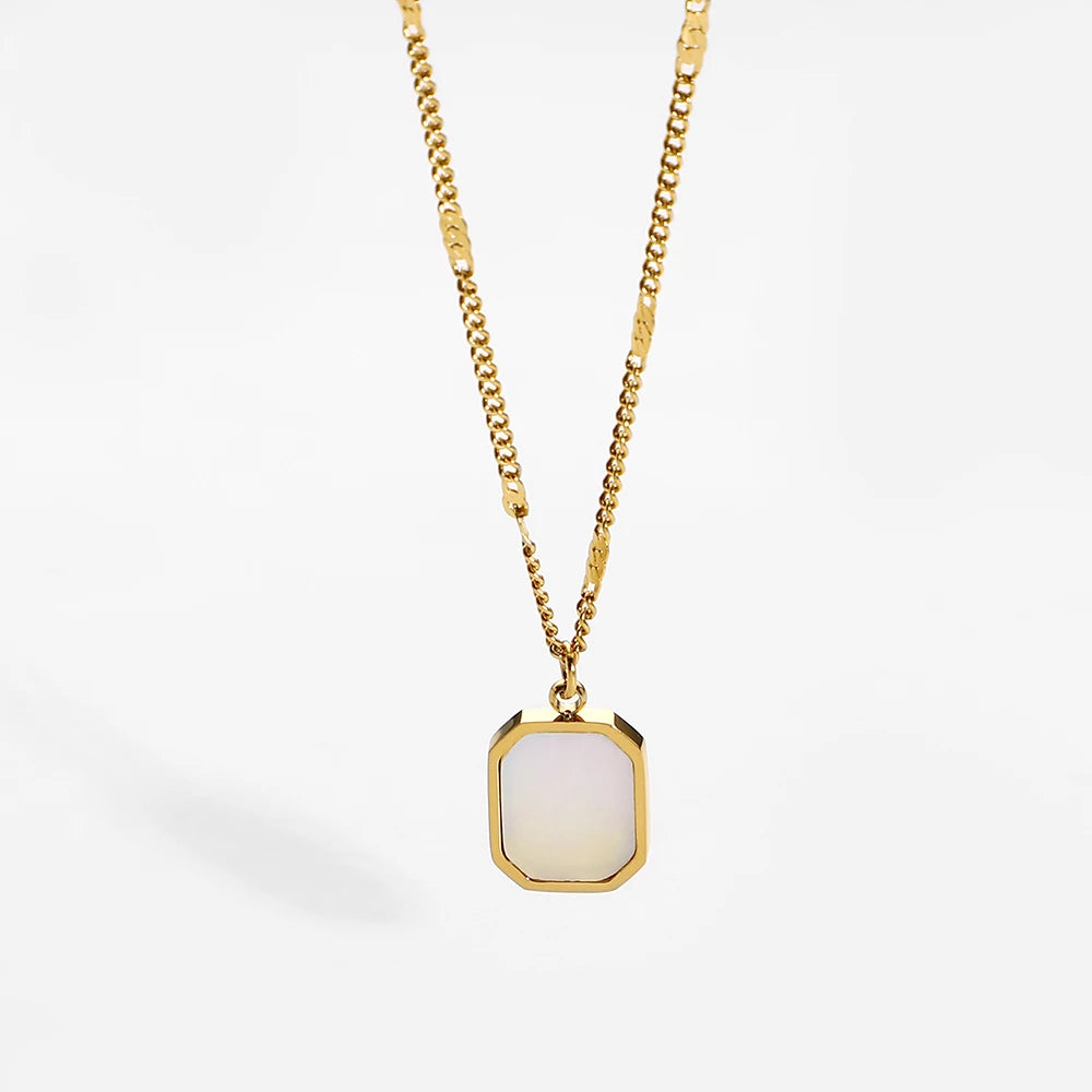 Tarnish Free 18K Gold Plated Hexagonal Square Shell Pendant Necklace Stainless Steel Jewelry Drop Shipping