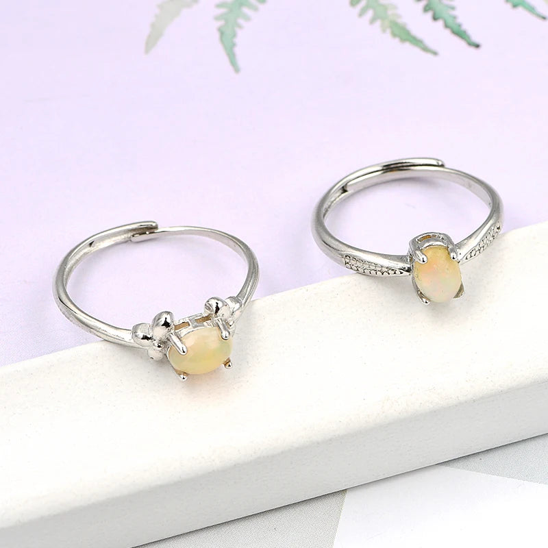 Natural Fire Opal Crystal Stone Ring Exquisite 5*7mm Brass Oval Crystal Ring