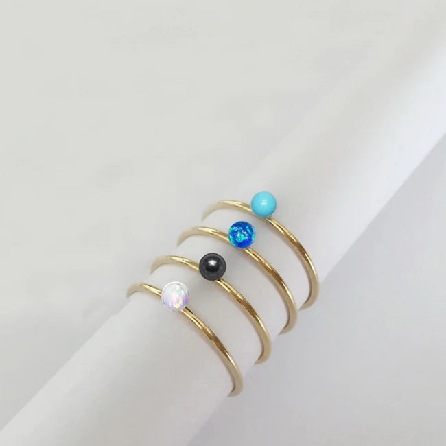 GR046 14K Gold Filled Jewelry 14k Gold Filled Blue Opal Simple Band Ring for Women