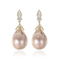 AIJIER Zircon Pink Baroque Shape AAA Grade Freshwater Pearl Gold Plated 925 Sterling Silver Stud Earrings