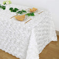 DaiRui Rosette Tablecloth White Rectangular 3D Floral Satin Rosette Fabric Table Cloth Wedding Decorations Party Tablecloth