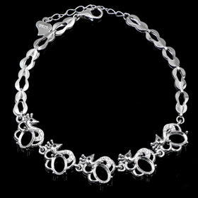 Sterling Silver 5*7mm Semi Mount Bracelet Empty Support Blank Claw Setting S925 Mountain Base Holder Without Stone for Inlay DIY