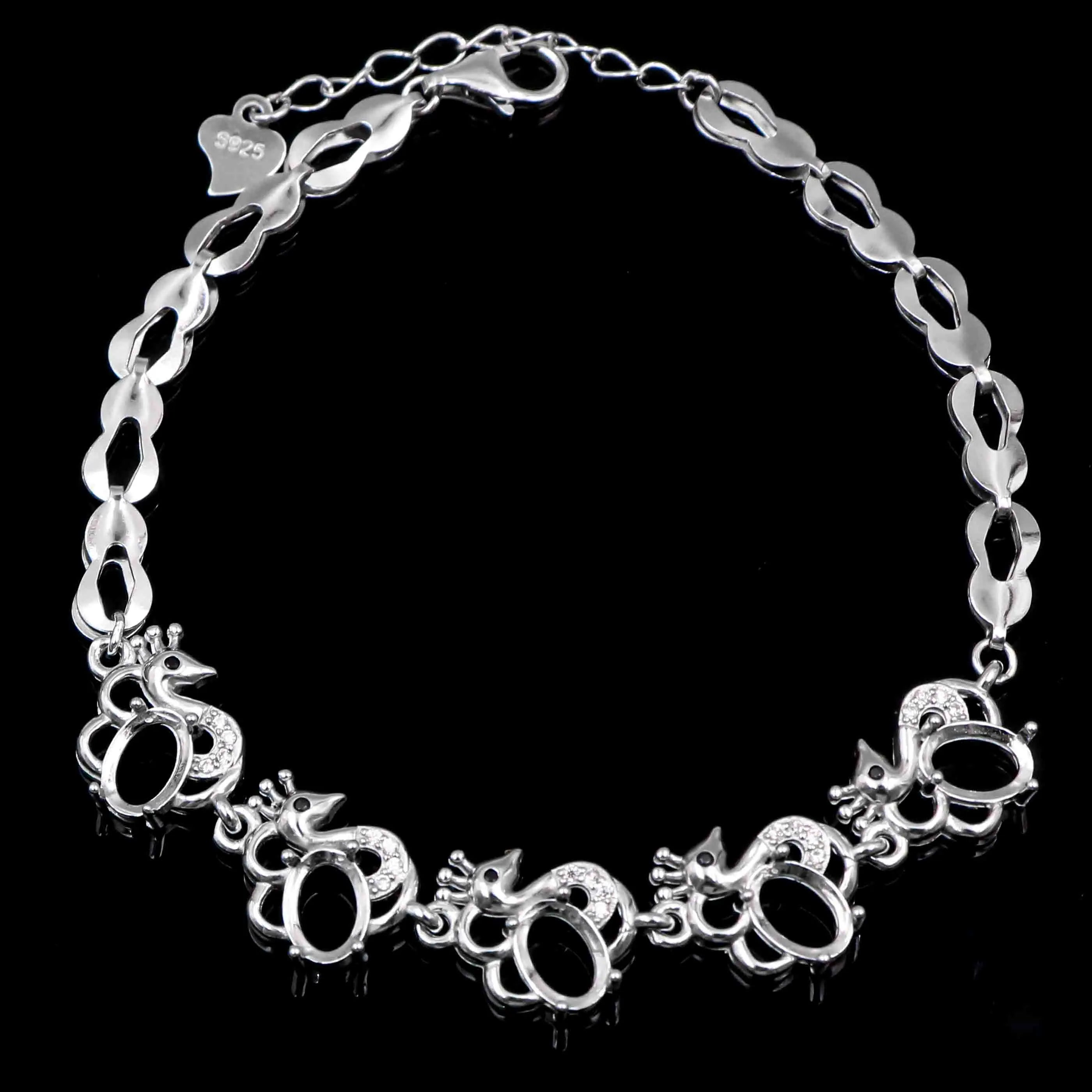 Sterling Silver 5*7mm Semi Mount Bracelet Empty Support Blank Claw Setting S925 Mountain Base Holder Without Stone for Inlay DIY