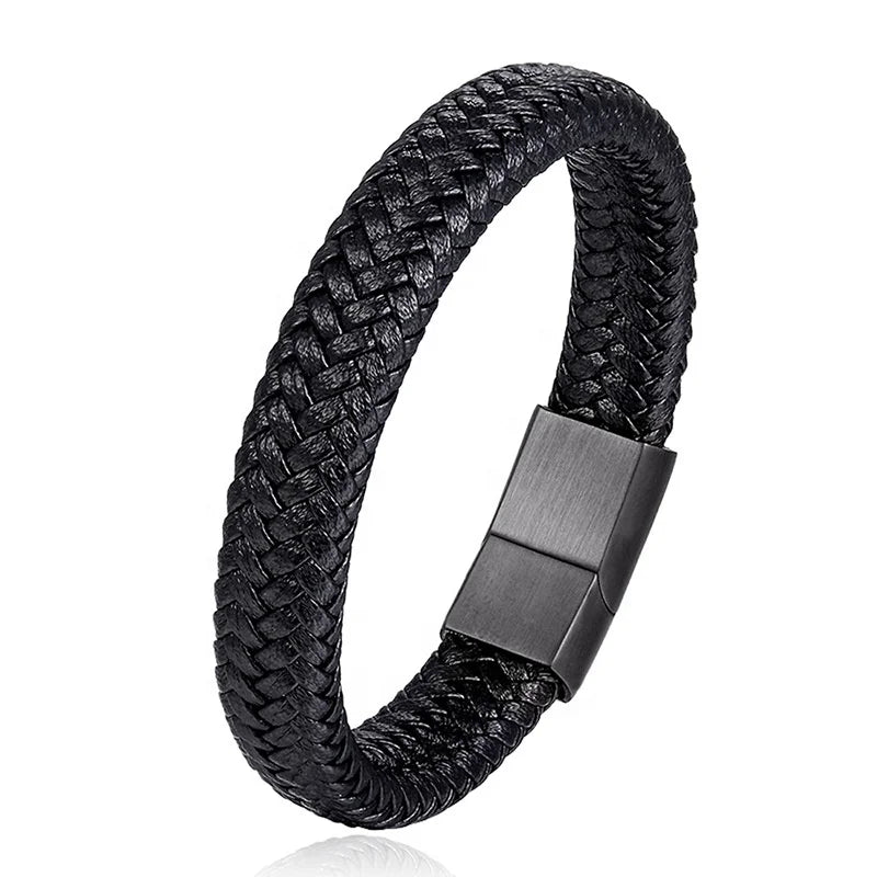 Ethnic Genuine Leather Multiple Rope Stainless Steel Men's Bracelet Accessory Jewelry Echt Leer Arm Band for Men
