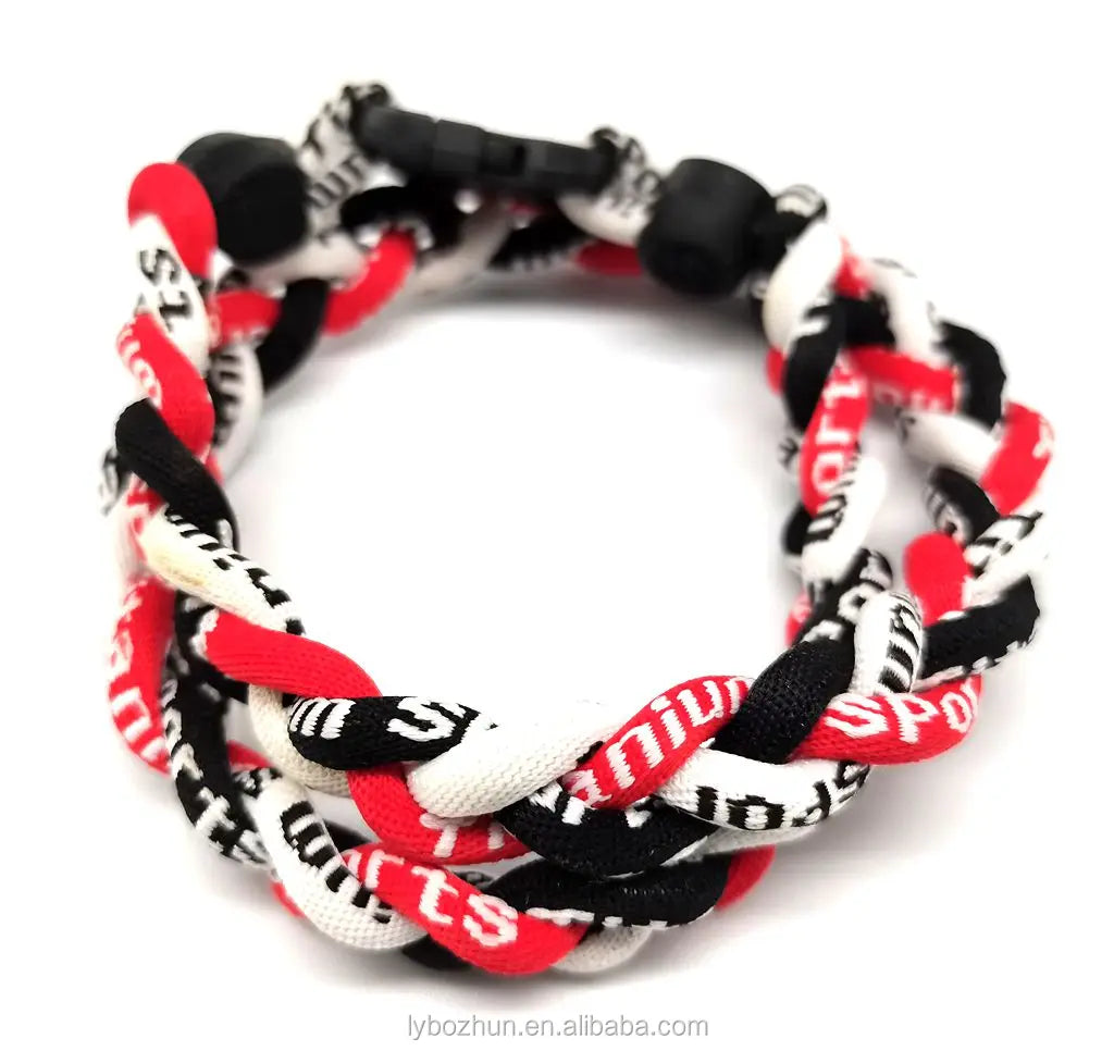 Wholesale Braided Red White Black Baseball Necklace Titanium Rope Braided Sport 3 Rope Necklace MegaBDM