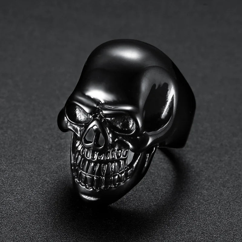 Custom Wholesale Fashion Stainless Steel Skull Ring Jewelry Gothic Black Gold PVD Skull Ring for Men